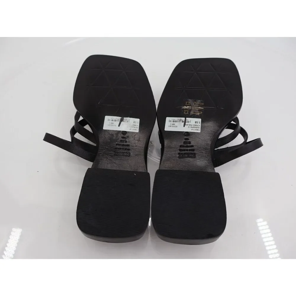 Schutz Rania Flat Sandals Womens Size 5.5 Black Leather Strappy Thong Slide